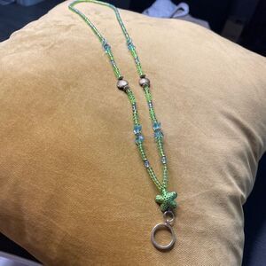 Extra Long Lime Green Beaded Necklace w/ Shell & Starfish Detailing - …